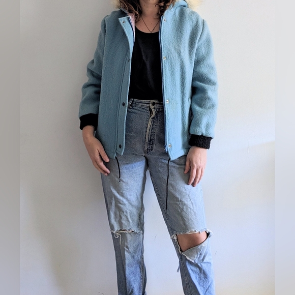 Arctic-Style Wool Parka - 80's Canadian Sportswear Winter Jacket - Fur Trim - Picture 2 of 10